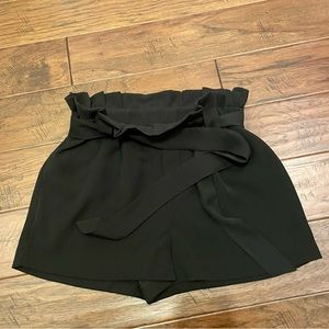 Black Tape Self Tie Ruffle Waist Shorts